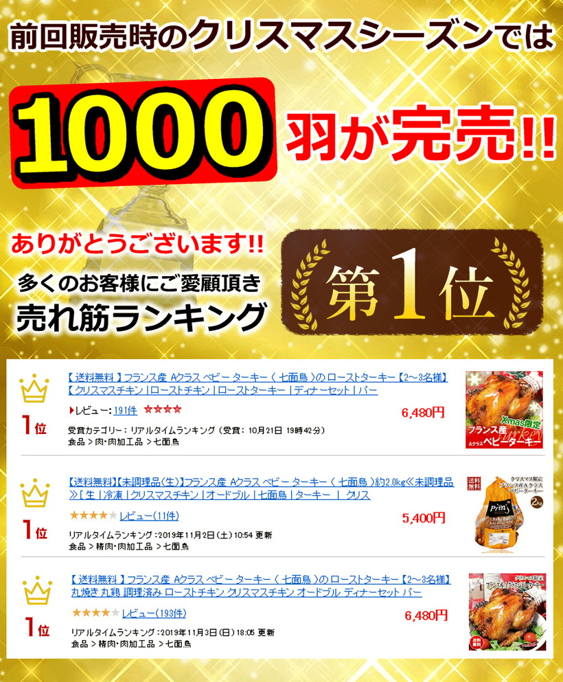 前回販売時は1000羽完売!