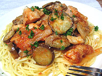 鶏肉レシピ トマトとなすのチキンパスタ