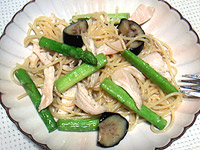 鶏肉レシピ 水郷どりとアスパラのパスタ