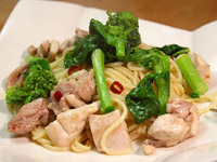 鶏肉レシピ 菜の花のペペロンチーノ